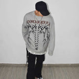 Coverwin High Street American Ins Dark Gothic Style Letter Jacquard Loose Sweater Men and Women Street Y2K Hip-hop Trendy Brand Sweater