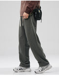 Coverwin Autumn Winter new Casual Sweatpants Men Solid Color Splicing Striped Pockets Letter Drawstring Loose Sweatpants