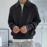 Coverwin Trendy Korean Lapel Sweater Men Warm Fashionable Casual Knitted Pullover, Korean Style Loose Y2K Zipper Long-sleeved Pullover