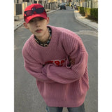 Coverwin Outfit Korean Personalized Retro Letter Printed College Student Sweater Men's Salt Style American Y2K Wear Round Neck Street Sweater