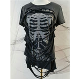 Coverwin-Personality Trend Design T-shirts Y2k Hot Girl Skull Hole Make Old Fake Two Pieces Slim Fit Short Sleeves Punk Rock Style Tops