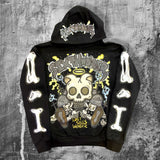 Coverwin Y2K Cartoon punk style Fashion Zip Up Hoodies Men Women Hip Hop Embroidery Long Sleeve Coats New Loose Hooded Jacket Sweatshirt