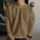 Coverwin Winter New Checkered Pullover Round Neck Botto Men's Coat Fashion Small Check Waffle Youth Round Neck Jacquard Check Hoodie
