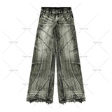 Coverwin Y2K Harajuku Gray Spliced Washed Jeans Men's Gothic Style Street Trend Clothing Retro Loose Wide Leg Pants Autumn Baggy Jeans