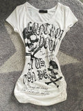 Coverwin-Punk Vintage Skeleton T Shirt Women Clothes Streetwear Gothic Grunge White Tees Sexy Summer Emo Aesthetic Short Sleeve Y2k Top