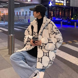 Coverwin Y2K Fashion American Retro Imitation Rabbit Fur Lambswool Coat Print Jacket Sweater Couple Street Casual Cotton-padded Jacket