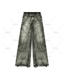 Coverwin Y2K Harajuku Gray Spliced Washed Jeans Men's Gothic Style Street Trend Clothing Retro Loose Wide Leg Pants Autumn Baggy Jeans