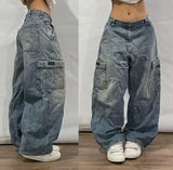 Coverwin American Women Y2K New Street Popular Straight Jeans Men Harajuku Hip Hop Punk Mopping Wide leg Pants Couple Casual Loose Jeans