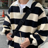 Coverwin Outfit Trendy Korean Personalized POLO Shirt Sweatshirt Men Autumn Ins Fashion Brand American West Coast Spring Autumn Striped Jacket