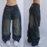 Coverwin Y2K Street Vintage Fashion New Old Washed Baggy Jeans Women Harajuku Hip Hop Popular Leisure Gothic High Waist Wide Leg Pants