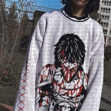 Coverwin Gothic black cartoon anime jacquard knitted sweater Y2K winter warm oversized women's sweater 2000s punk hip-hop streetwear