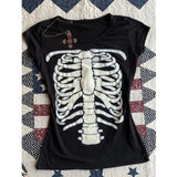 Coverwin-Skulls Punk T shirt Women Slim Gothic Street Vintage Black Short Tops Dark Crop Top Femme T Shirts Sexy Y2k Clothing 2000s Tees