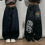 Coverwin Y2K New Retro Washed Jeans American Street Hip Hop Fashion Loose Jeans Men's and Women's Punk Casual High Waist Wide Leg Pants