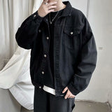 Coverwin Men Winter Outfit Black Denim Short Jacket Men Turn Down Collar Bomber Jacket Jeans Coats Casual Pockets Overalls Streetwear Man Clothing Outwear