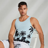 Coverwin Men's Graphic Tank Top Casual Vest Top Coconut Tree Fashion Hawaiian Undershirt Street Daily Beach T shirt White Blue Short Sleeve Crew Neck Shirt Spring & Summer Clothing Apparel