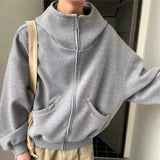Coverwin Outfit Spring Men's Zipper Long Sleeve Turtleneck Hoodies 2025 New in High Street Fashion Hooded Sweatshirts Y2K Vintage Casual Jackets