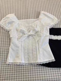Coverwin-Y2k Top Lace White Slim Kawaii Cute Women Clothes T shirt Suit Harajuku Sexy Sweet Girl Japanese Grunge Crop Top 2000s Tshirts