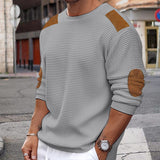 Coverwin Men Patchwork Suede Knit Sweater Slim Fit Long Sleeve O-neck  Knitwear Spring Autumn Fashion Knitted Pullover Tops Streetwear