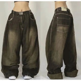 Coverwin American 90s Retro Embroidery Baggy High-Waisted Jeans Women's Y2K New Harajuku Hip-Hop Gothic Casual Wide-Leg Pants Street Wear