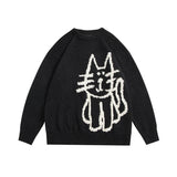 Coverwin Sweater Cute Cat Graphic Vintage Knitwear Y2K Sweaters Winter Harajuku Oversized Pullover Sweater Aesthetic Unisex Clothes Teens