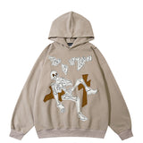 Coverwin Outfit Trendy Brand American Ins Couple Lazy Style Jacket Winter Thickened Warm Cartoon Skull Print Men Women Hooded Sweatshirt Trendy