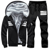 Coverwin Winter New Men's Fleece Thickened Warm Sports Suit Fashionable Hooded Full Zipper Solid Color Trendy Casual Men's Suit