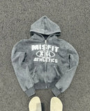 Coverwin 2024 New American Retro New Trend Gothic Letter Patch Oversized Gray Zipper Hoodie Men's Y2K Harajuku Hip-Hop Casual Street Wear