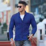 Coverwin Fashion Solid jacquard Knitwear Men Long sleeved V-neck Button knitted cardigan Autumn Winter Slim Fit Tops Sweater Coat Male