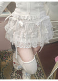 Coverwin-Y2k Lace Sweet Girl Korea Summer Skirts Women Clothes White MIni Skirt High waist Loose Grunge Kawaii Cute A-line Fluffy Skirt