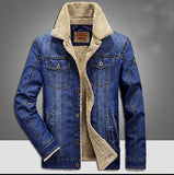 Coverwin Winter New Men's Fashionable Denim Jacket, Warm Fleece Thick Men's Jacket, Casual Loose Single Breasted Men's Clothing