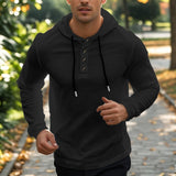 Coverwin Spring Solid Color Slim Fit Long Sleeved T-shirt Men's Hooded Breathable Sports Top Waffle Cotton Casual Long Sleeved Shirt