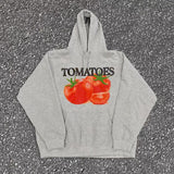 Coverwin Outfit Autumn Winter American Brand Personality Tomato Letter Velvet Hooded Sweatshirt Men Women Ins Street Hip-hop Retro Jacket Top