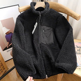 Coverwin Outfit 2024 Spring New Korean Hot Style Zipper Loose Stand-up Collar Sweater Couple Style Windproof Pocket Warm Lamb Wool Jacket