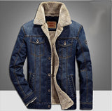 Coverwin Winter New Men's Fashionable Denim Jacket, Warm Fleece Thick Men's Jacket, Casual Loose Single Breasted Men's Clothing