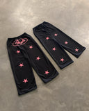 Coverwin Casual Pink Stars Graphic T shirts Two Piece Sweatpant Y2K Clothes Men Streetwear Oversized Lounge Pants Set Men Clothing