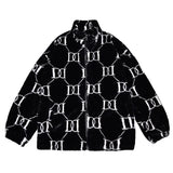 Coverwin Y2K Fashion American Retro Imitation Rabbit Fur Lambswool Coat Print Jacket Sweater Couple Street Casual Cotton-padded Jacket