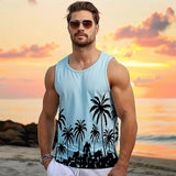 Coverwin Men's Graphic Tank Top Casual Vest Top Coconut Tree Fashion Hawaiian Undershirt Street Daily Beach T shirt White Blue Short Sleeve Crew Neck Shirt Spring & Summer Clothing Apparel