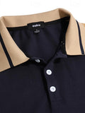 Coverwin Men's Polo Shirt Button Up Polos Casual Holiday Lapel Short Sleeve Fashion Basic Color Block Patchwork Embroidered Summer Regular Fit Black Wine Navy Blue Green Polo Shirt