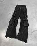 Coverwin Streetwear New Fashion Old Washing Heavy Industry Big Pocket Black Baggy Jeans Men Y2K Rock Hiphop Dark Casual Wide-leg Trousers