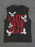 Coverwin Men's Vintage Faith Over Fear Print Acid Washed Tank Top