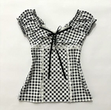 Coverwin-T Shirts Y2k Clothes 2000s Lattice Casual Women Clothing Crop Tops Graphic T shirt Kpop Harajuku Kawaii Body Tee Sweet Girl Top