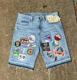 Coverwin 2000s American Patchwork Applique Technology High Quality Blue Loose Jeans Y2K Street Trendy Personality Harajuku Hip Hop Shorts