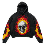 Coverwin Harajuku Flame Skull Letter Print hoodies women graphic y2k top oversized hoodie Couples American streetwear goth women clothes