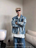 Coverwin Outfit Fashionable Korean Street Ins Love Graffiti Denim Jacket Men's Handsome Punk Ins Niche Personality High-end Casual Jacket Top