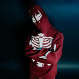 Coverwin Harajuku Streetwear Zipper Skeleton Print Jackets Coat Red Hooded Sweatshirt Long-sleeved Oversized Casual Hoodies Skull Punk