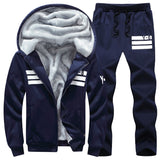 Coverwin Winter New Men's Fleece Thickened Warm Sports Suit Fashionable Hooded Full Zipper Solid Color Trendy Casual Men's Suit