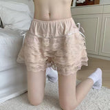 Coverwin-Y2k Lace Sweet Girl Korea Summer Skirts Women Clothes White MIni Skirt High waist Loose Grunge Kawaii Cute A-line Fluffy Skirt