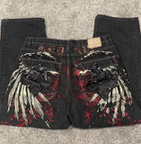 Coverwin Y2K baggy Jeans Retro Embroidery High Quality Jeans Fashion Hip Hop Gothic Street Harajuku Loose Wide Leg Jeans Mens and Womens