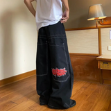 Coverwin Y2K baggy Jeans Retro Embroidery High Quality Jeans Fashion Hip Hop Gothic Street Harajuku Loose Wide Leg Jeans Mens and Womens