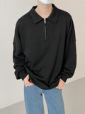 Coverwin Outfit Korean Retro Street Y2K Half-zip Polo Collar Sweatshirt  Men in Autumn and Winter Personalized Loose and Versatile Pullover Top